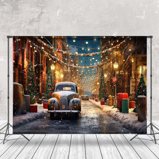 Lofaris Festive Snowy Town Street Lights Christmas Backdrop