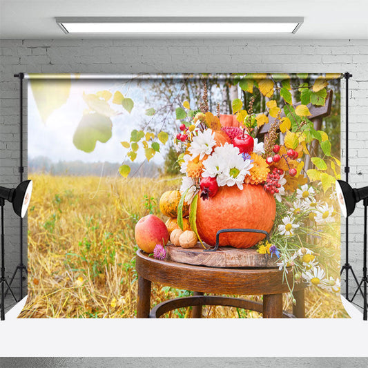 Lofaris Field Thanksgiving Pumpkin Floral Autumn Backdrop