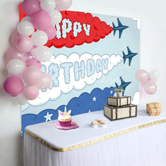 Lofaris Fighter Jet Birthday Backdrop Airplane Smoke Trail Text Sky Pilot Theme Party Supplies for Boy