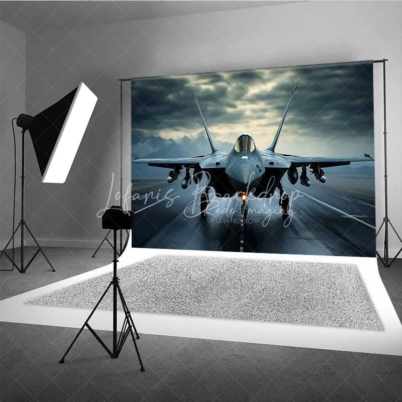 Lofaris Fighter Jet Military Backdrop Cool Air Force Plane Runway Photography Background Stormy Sky Pilot Photo Prop