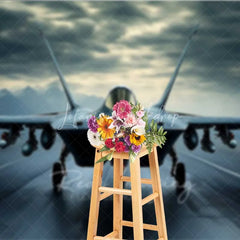 Lofaris Fighter Jet Military Backdrop Cool Air Force Plane Runway Photography Background Stormy Sky Pilot Photo Prop