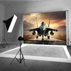 Lofaris Fighter Jet Runway Photography Backdrop Military Aircraft Mountain Sunset Background Cool Air Force Photo Prop