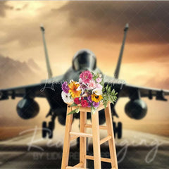 Lofaris Fighter Jet Runway Photography Backdrop Military Aircraft Mountain Sunset Background Cool Air Force Photo Prop