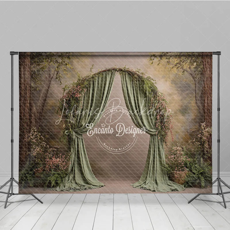 Lofaris Fine Art Backdrop Secret Garden Arch with Green Drapes Fern and Floral Woodland Photography Prop
