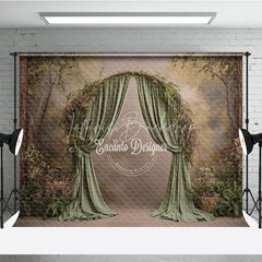 Lofaris Fine Art Backdrop Secret Garden Arch with Green Drapes Fern and Floral Woodland Photography Prop