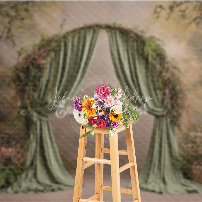 Lofaris Fine Art Backdrop Secret Garden Arch with Green Drapes Fern and Floral Woodland Photography Prop