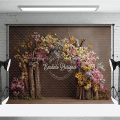 Lofaris Fine Art Floral Arch Photography Backdrop Rustic Wooden Branches with Spring Blossoms Painterly Photo Background