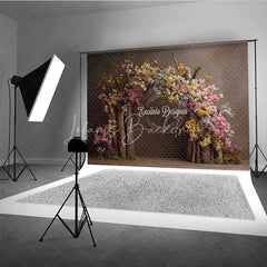 Lofaris Fine Art Floral Arch Photography Backdrop Rustic Wooden Branches with Spring Blossoms Painterly Photo Background