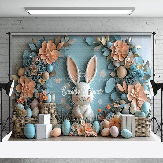 Lofaris Fine Art Orange Blue Floral Bunny Easter Backdrop