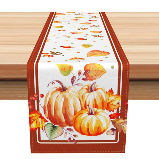 Lofaris Fine Art Pumpkin Table Runner with Sweet Cartoon Leaves for Artistic Fall and Thanksgiving Decor