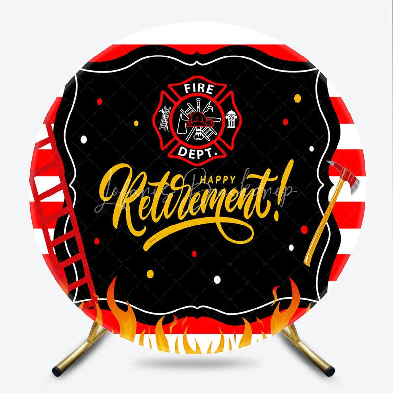 Lofaris Firefighter Retirement Round Backdrop Red and White Stripes Fire Department Emblem