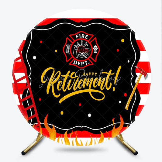Lofaris Firefighter Retirement Round Backdrop Red and White Stripes Fire Department Emblem