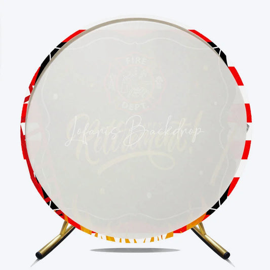 Lofaris Firefighter Retirement Round Backdrop Red and White Stripes Fire Department Emblem