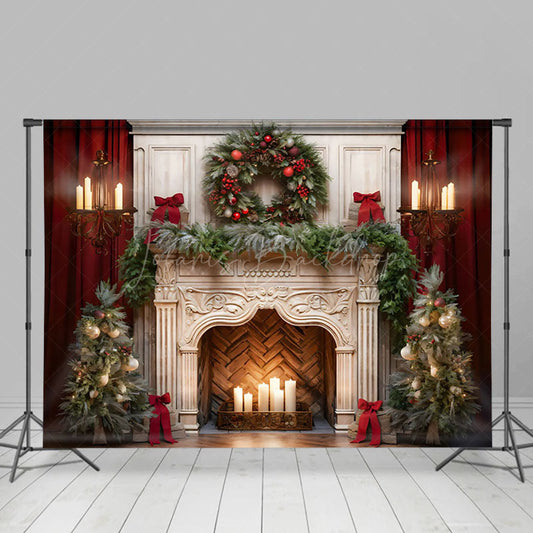 Lofaris Fireplace Scene Garland Trees Candles Gifts Backdrop