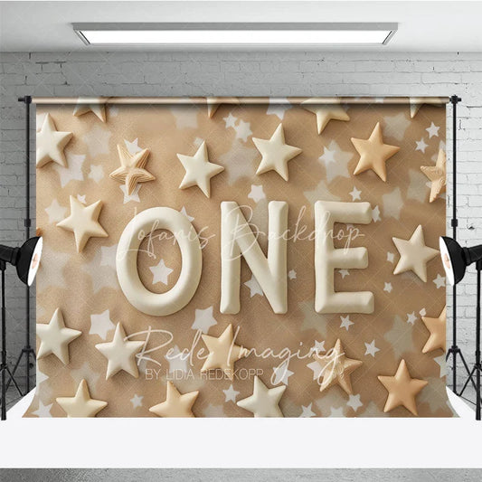 Lofaris First Birthday ONE Photography Backdrop Neutral Tan and Cream Stars Photo Background