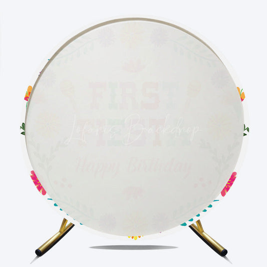 Lofaris First Fiesta Happy Birthday Round Backdrop Colorful Mexican Themed Party Girls Uno Inspired Decor