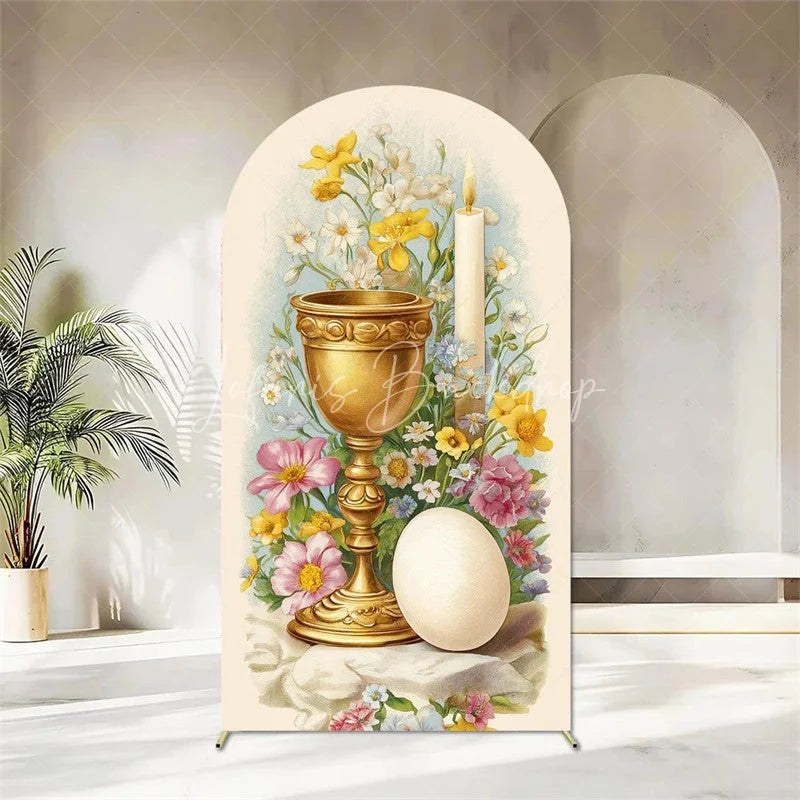 Lofaris First Holy Communion Arch Backdrop Religious Stained Glass Golden Chalice and Grapes Party Decor