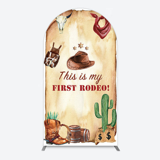 Lofaris First Rodeo Retro Cowboy Birthday Arch Backdrop
