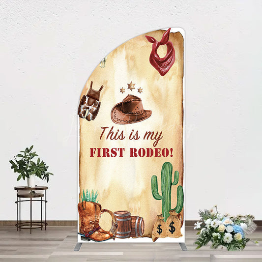 Lofaris First Rodeo Retro Cowboy Birthday Half Moon Arch Backdrop