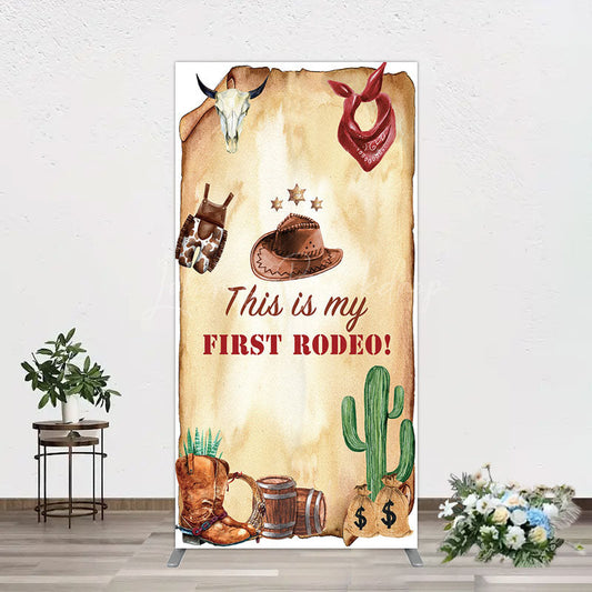 Lofaris First Rodeo Retro Cowboy Birthday Rectangle Backdrop