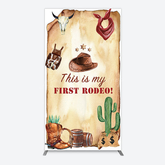 Lofaris First Rodeo Retro Cowboy Birthday Rectangle Backdrop