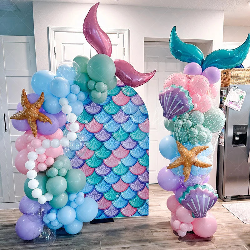Lofaris Fish Scales Purple Mermaid Birthday Arch Backdrop