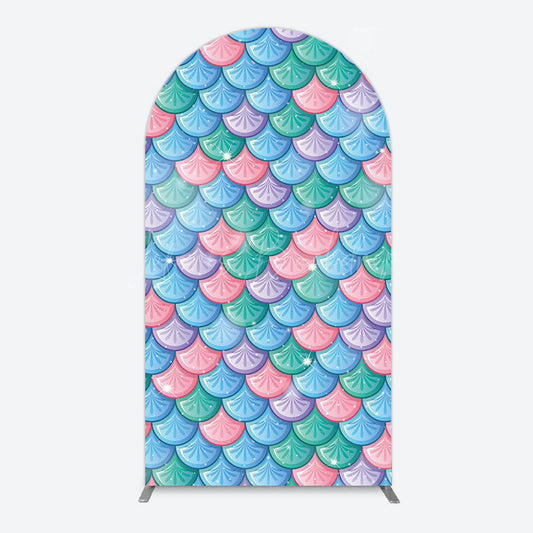 Lofaris Fish Scales Purple Mermaid Birthday Arch Backdrop