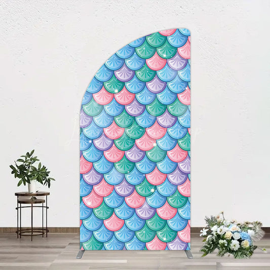 Lofaris Fish Scales Purple Mermaid Birthday Half Moon Arch Backdrop