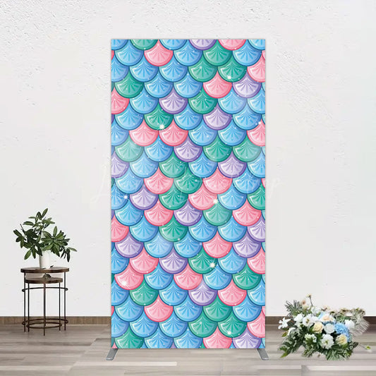 Lofaris Fish Scales Purple Mermaid Birthday Rectangle Backdrop