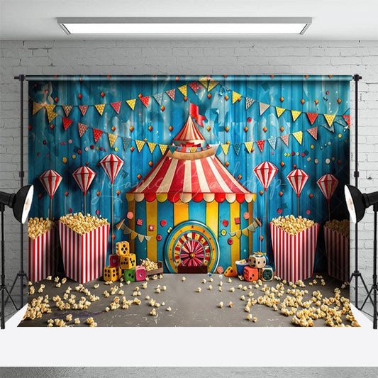 Lofaris Flag Circus Popcorn Carousel Cake Smash Backdrop