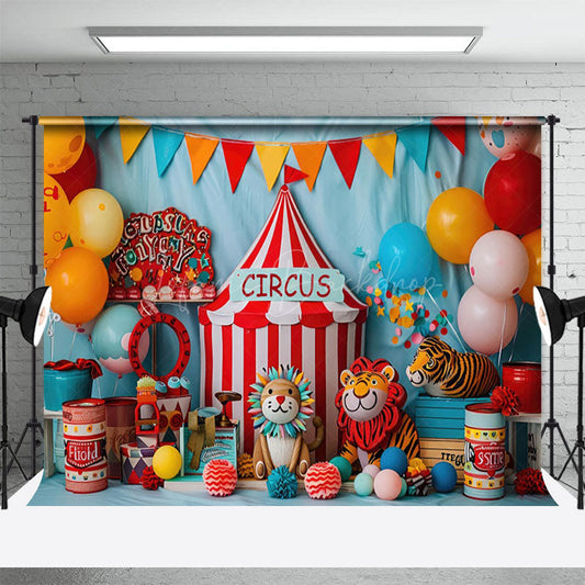 Lofaris Flags Lion Tiger Circus Cute Cake Smash Backdrop