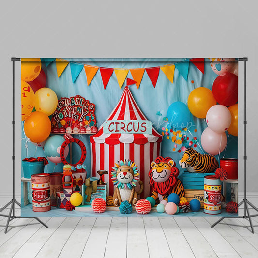 Lofaris Flags Lion Tiger Circus Cute Cake Smash Backdrop
