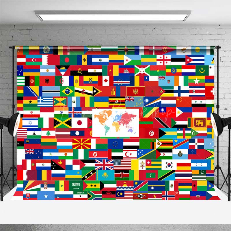 Lofaris Flags of the World Backdrop Banner International Country Flag Collage Geography Classroom or Travel Party Decor