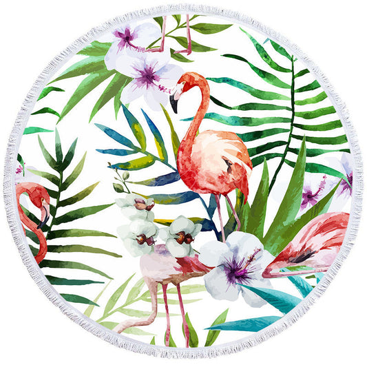 Lofaris Flamingo Hawaii Style Summer Vibe Round Beach Towel