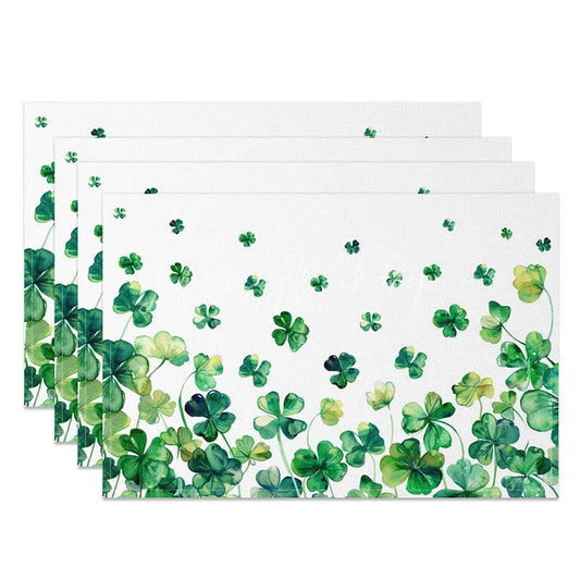 Lofaris Floating Watercolor Shamrock Set of 4 Placemats St. Patricks Day Green Clover Party Table Mats