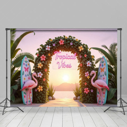Lofaris Floral Arch Flamingo Tropical Surf Summer Backdrop