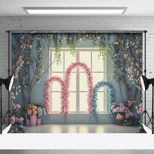 Lofaris Floral Arch Vine Blue Wall Window Wedding Backdrop