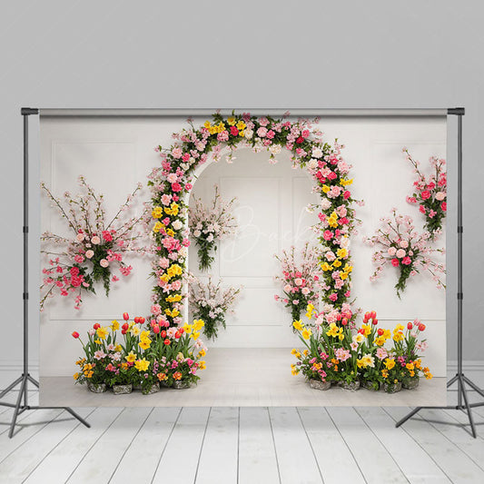 Lofaris Floral Arch White Walls Elegant Wedding Backdrop