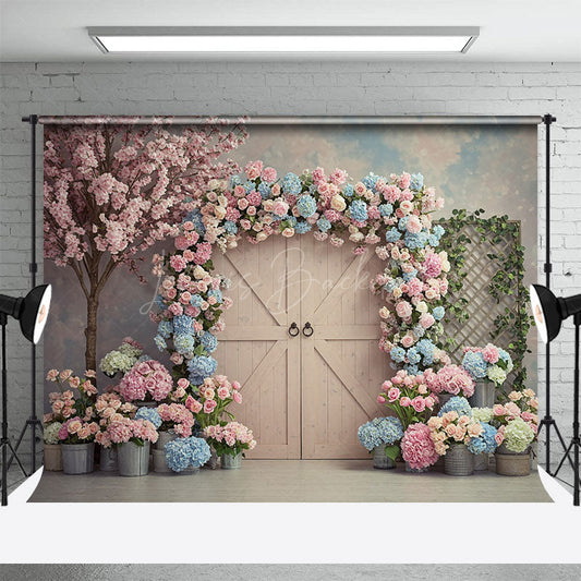 Lofaris Floral Arch Wood Farm Door Sweet Wedding Backdrop