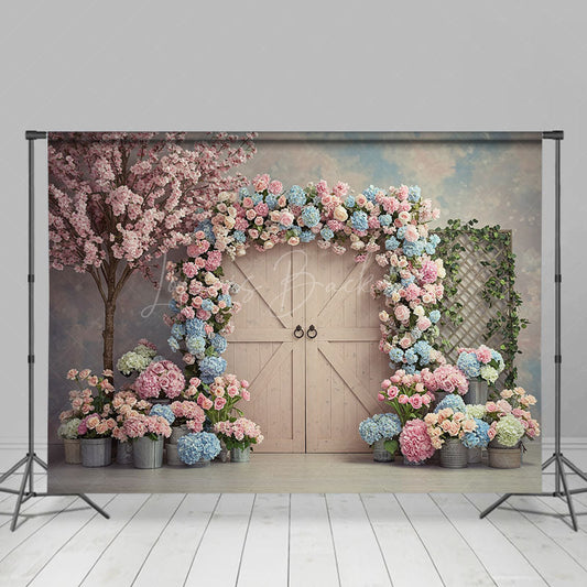Lofaris Floral Arch Wood Farm Door Sweet Wedding Backdrop