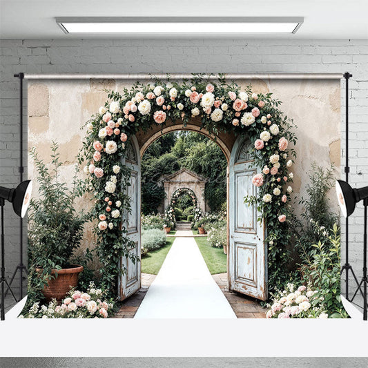 Lofaris Floral Arched Door Sweet Outdoor Wedding Backdrop