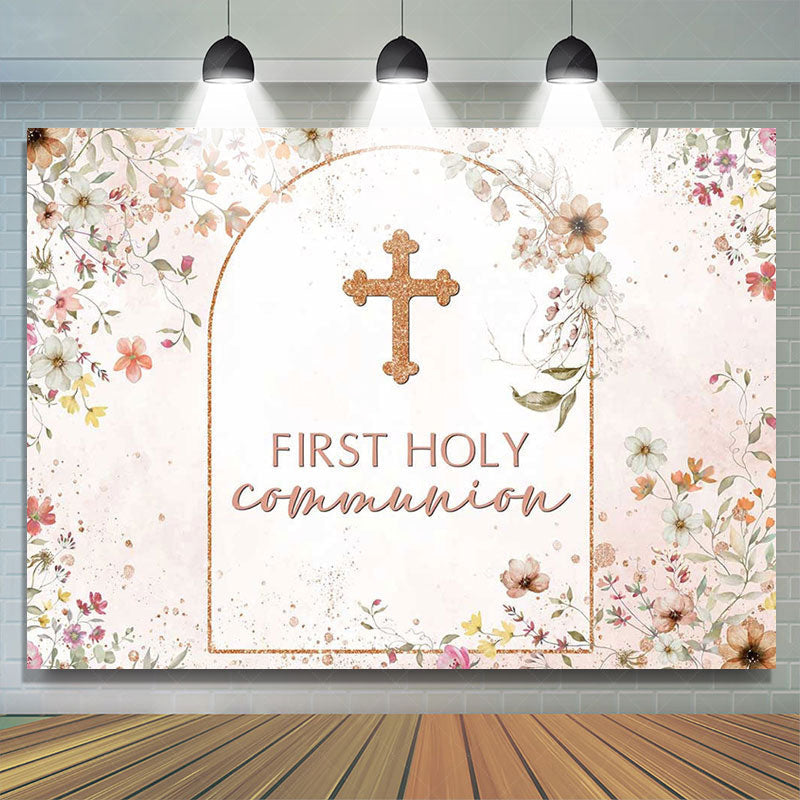 Lofaris Floral Autumn Pink First Holy Communion Backdrop
