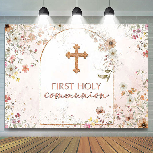 Lofaris Floral Autumn Pink First Holy Communion Backdrop