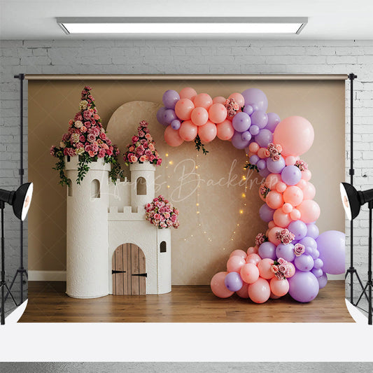 Lofaris Floral Balloon Arch Castle Model Wedding Backdrop