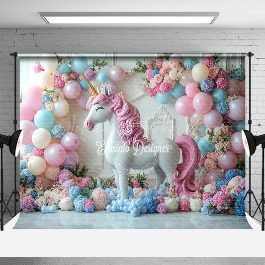 Lofaris Floral Balloon Arched Unicorn Cake Smash Backdrop