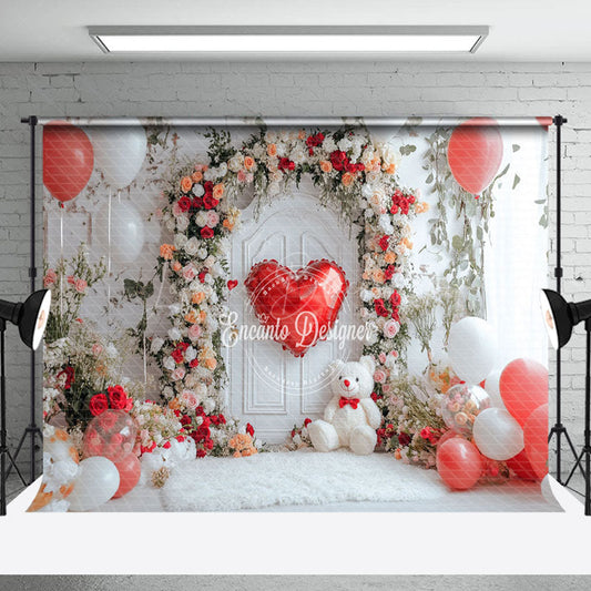 Lofaris Floral Balloon Bear Romantic Valentines Day Backdrop