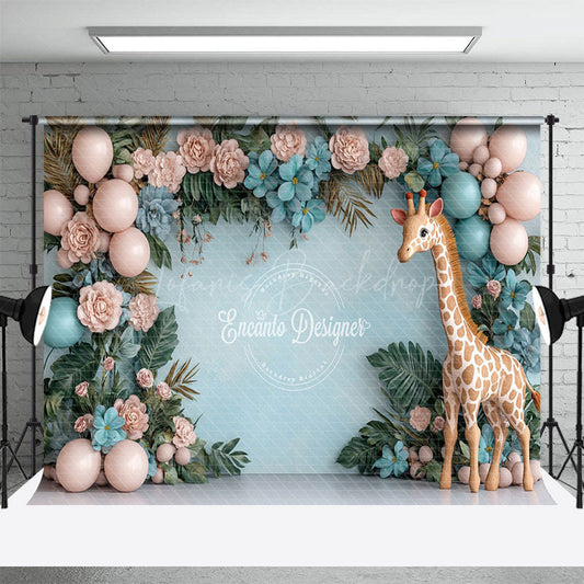 Lofaris Floral Balloon Safari Giraffe Cake Smash Backdrop