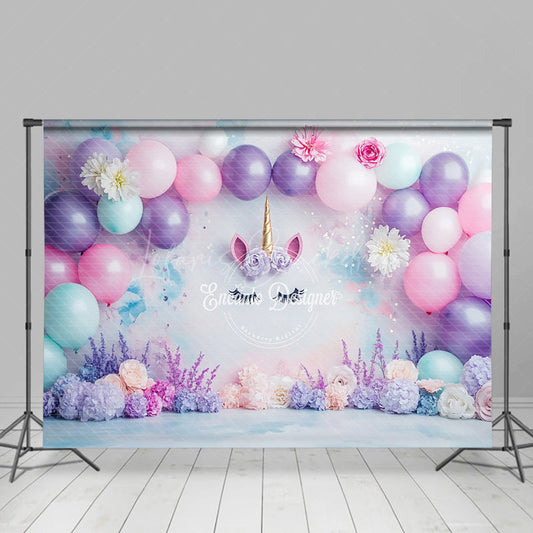 Lofaris Floral Balloons Arched Unicorn Cake Smash Backdrop
