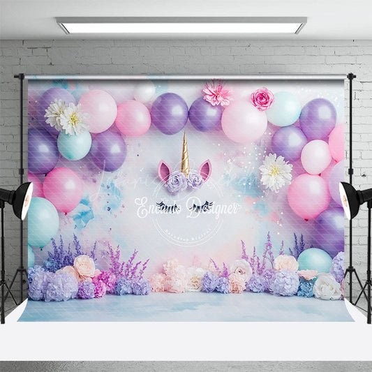 Lofaris Floral Balloons Arched Unicorn Cake Smash Backdrop