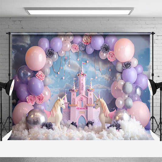 Lofaris Floral Balloons Castle Unicorn Cake Smash Backdrop